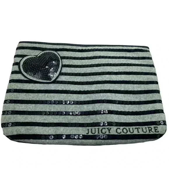 Juicy Couture stripe sparkle large cosmetic  pouch travel iPad case - Picture 1 of 5